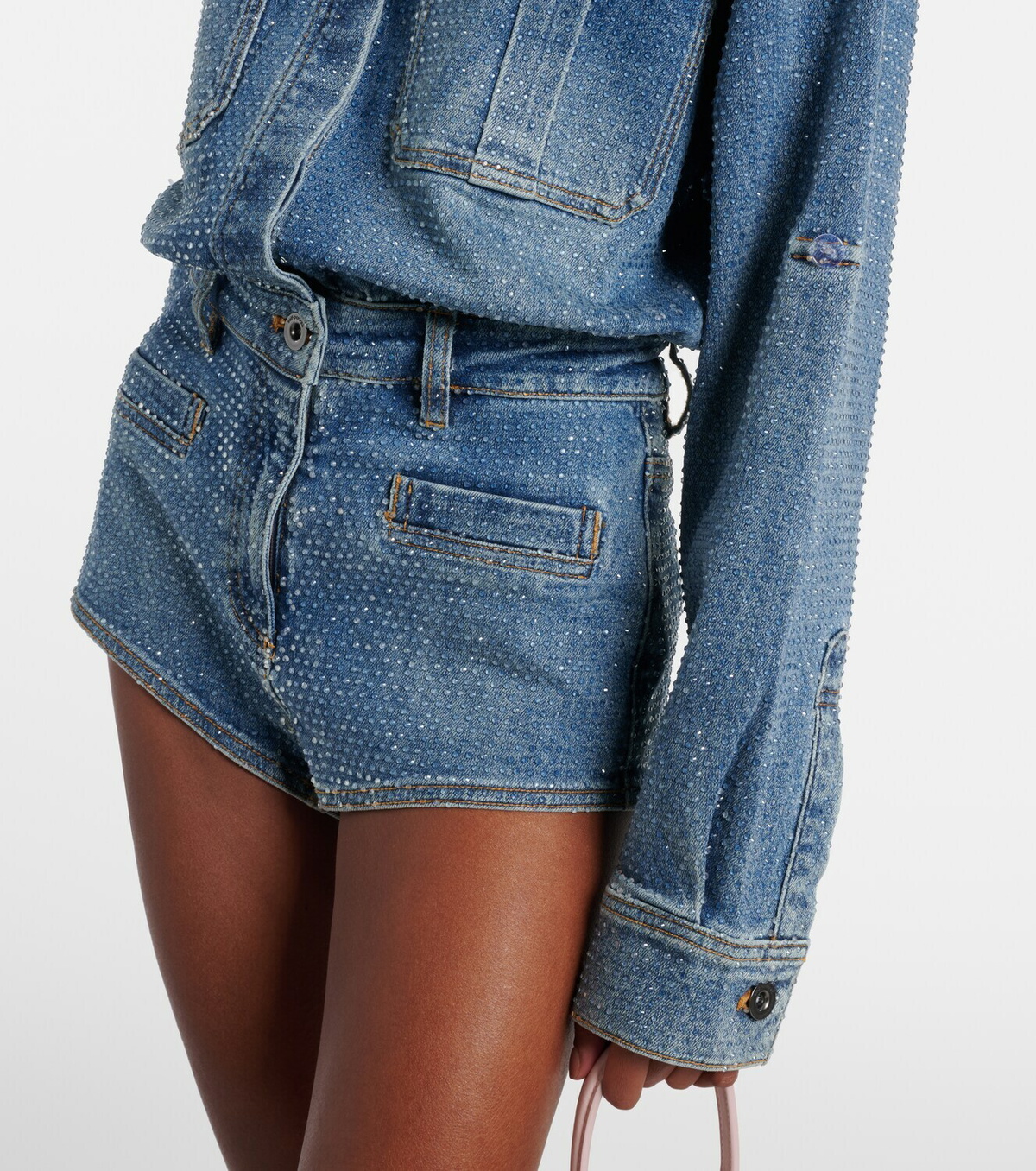 Self-Portrait Embellished denim romper