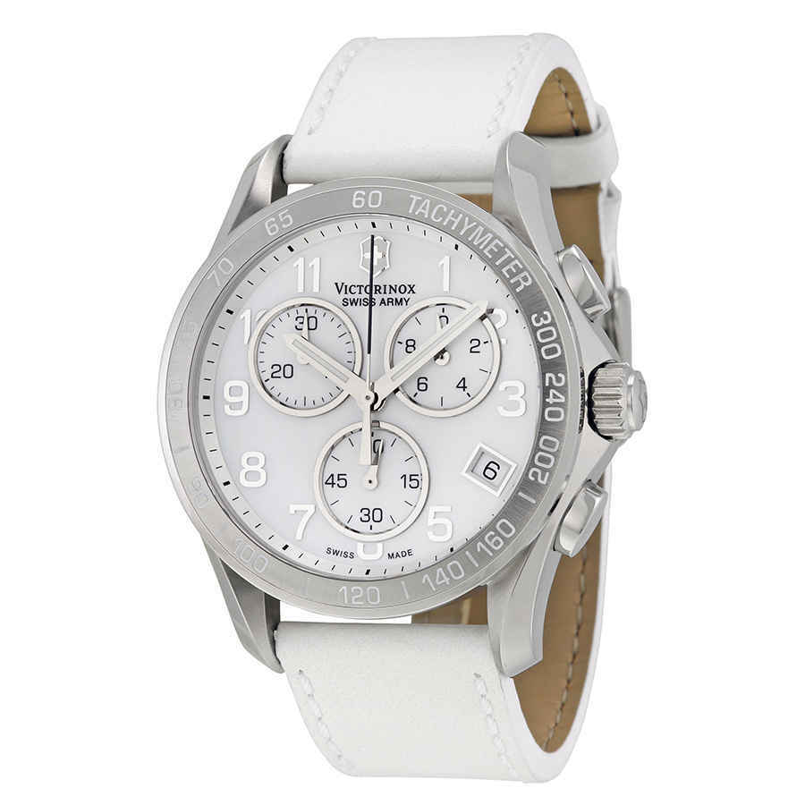 Victorinox Swiss Army Chrono Classic Mother of Pearl Dial White Leather Ladies Watch 241418