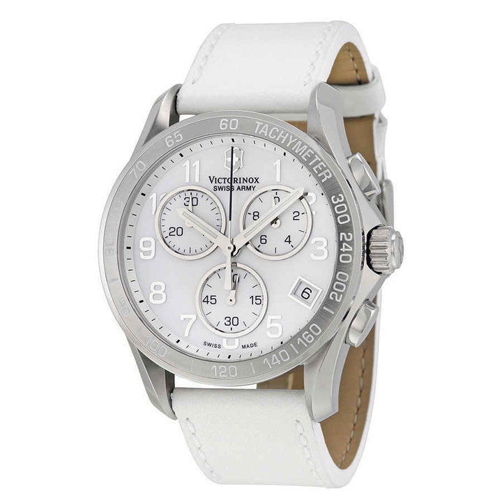 Photo: Victorinox Swiss Army Chrono Classic Mother of Pearl Dial White Leather Ladies Watch 241418