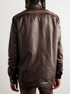 Rick Owens - Webbing-Trimmed Padded Full-Grain Leather Overshirt - Brown