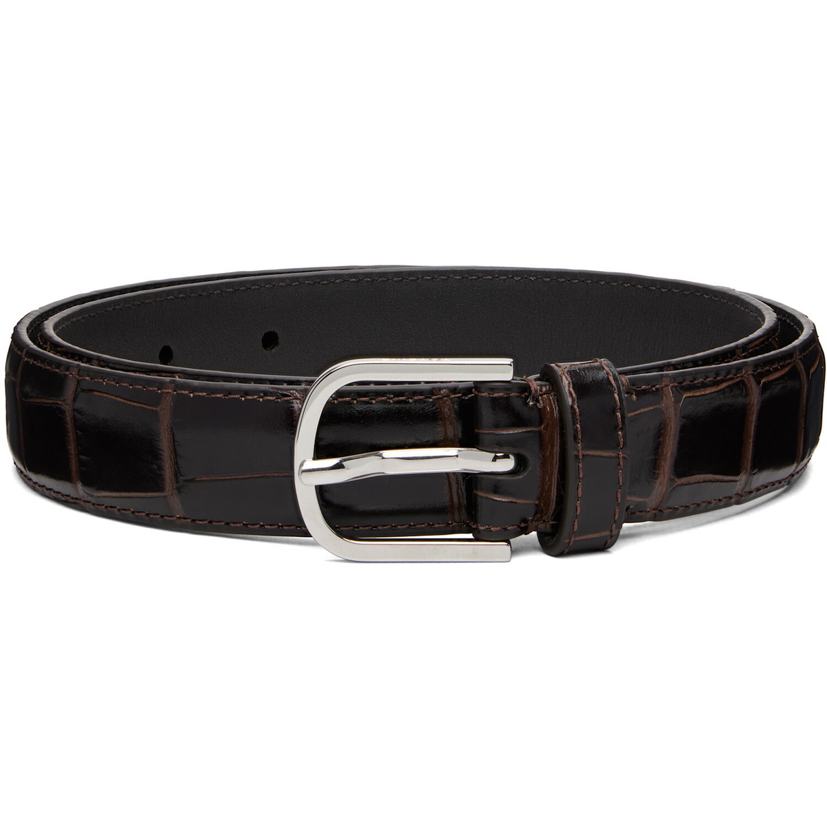 TOTEME Brown Slim Croco-Embossed Belt
