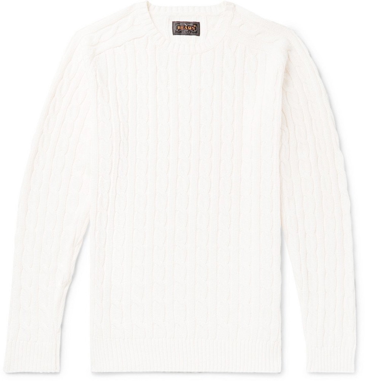 Photo: Beams Plus - Slim-Fit Cable-Knit Cotton Sweater - Off-white