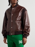 LOEWE - Logo-Debossed Ribbed-Knit Trimmed Leather Bomber Jacket - Brown