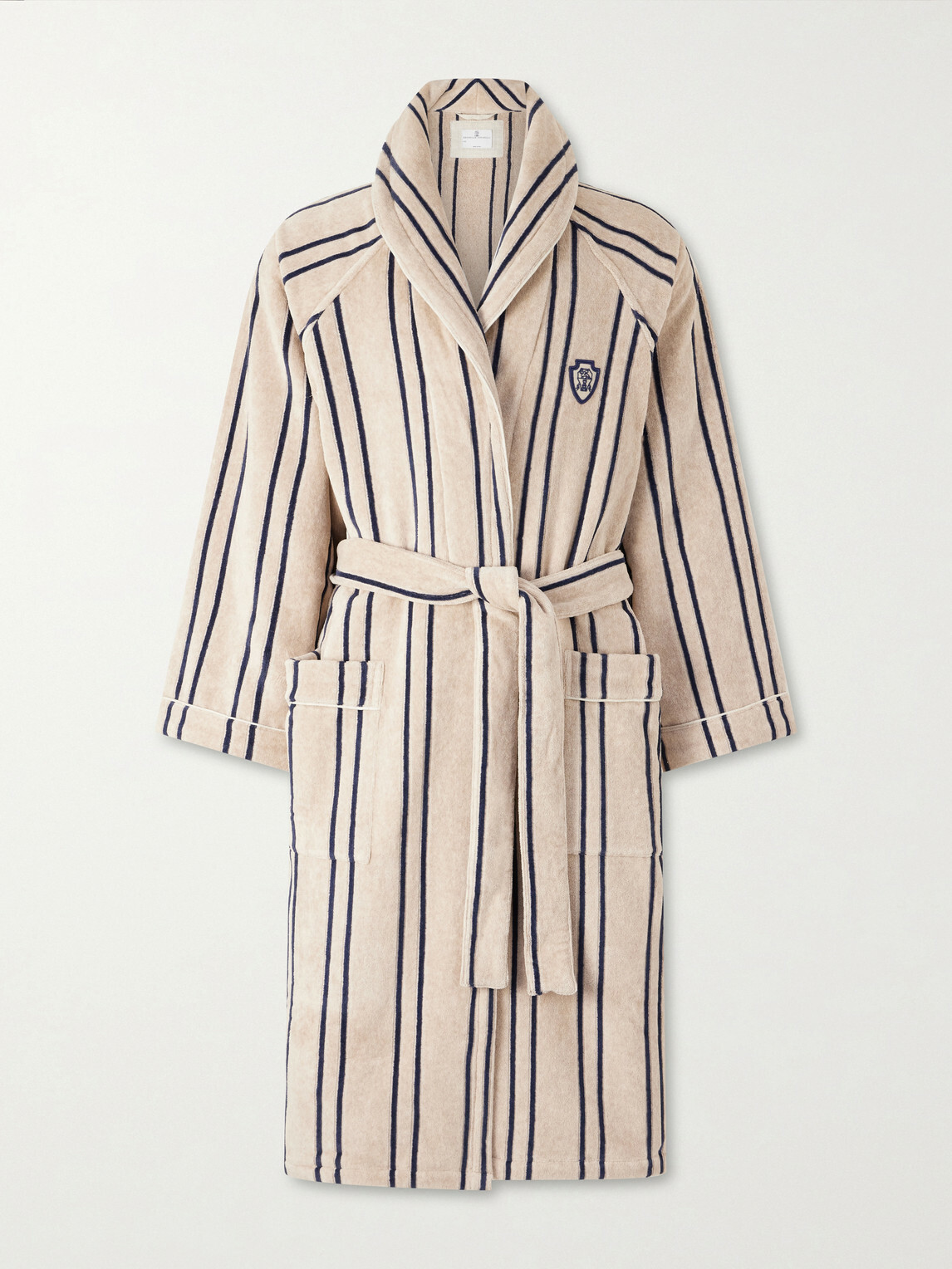 Brunello Cucinelli - Logo-Appliquéd Striped Cotton-Terry Robe - Neutrals