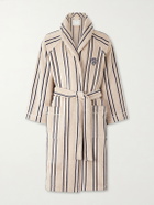 Brunello Cucinelli - Logo-Appliquéd Striped Cotton-Terry Robe - Neutrals