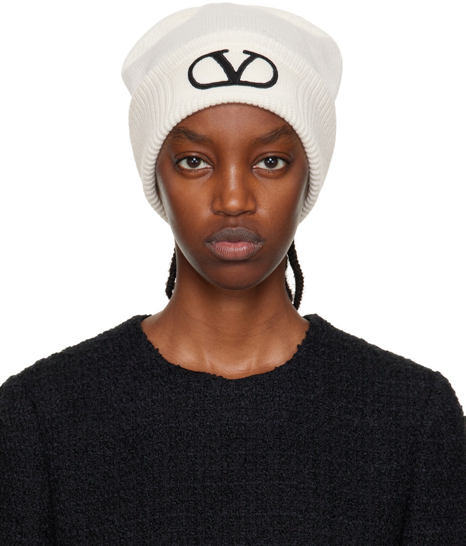 Valentino Garavani Off-White Embroidered Beanie Valentino Garavani