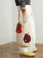 JW Anderson - Leather-Trimmed Crochet-Knit Organic Cotton Tote Bag