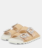 Roger Vivier Slidy Viv' leather-trimmed raffia slides