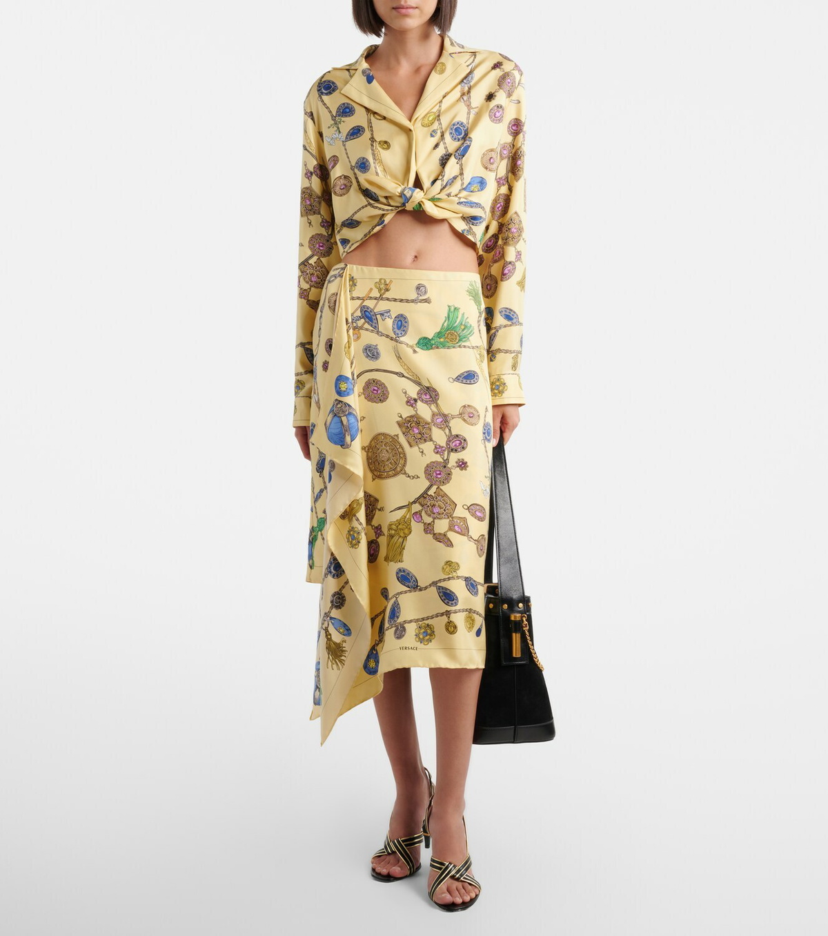 Versace Printed silk twill wrap skirt