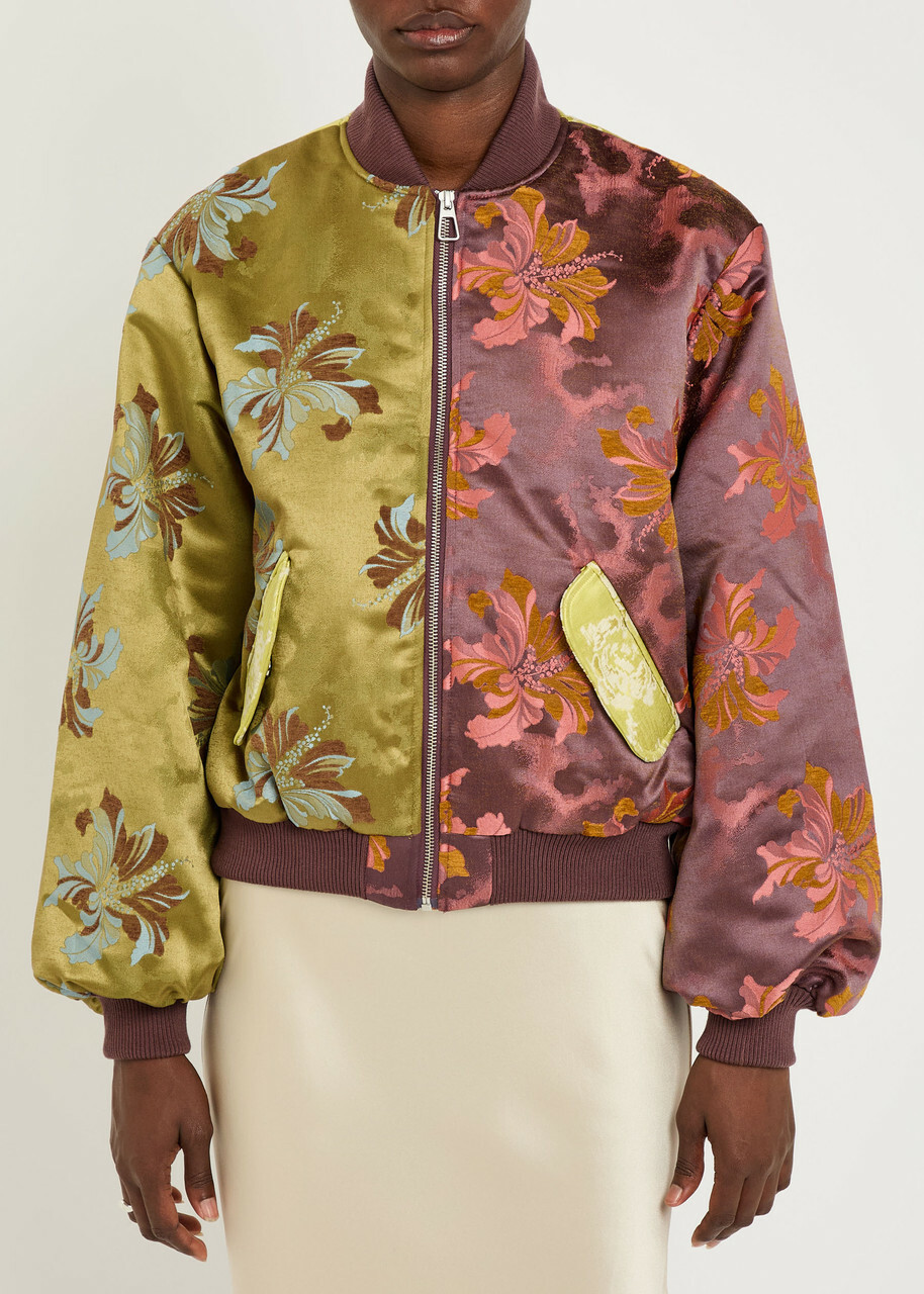Alemais Adriana Quilted Floral-jacquard Bomber Jacket Multicoloured