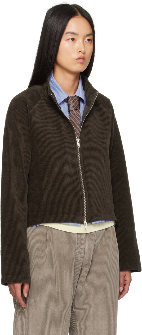 mfpen Brown Cropped Leisure Zip Up Jacket