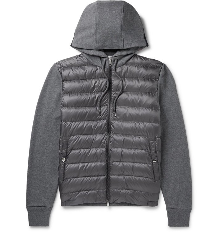 Photo: Moncler - Pannelled Quilted Shell Down and Cotton-Jersey Hooded Jacket - Gray