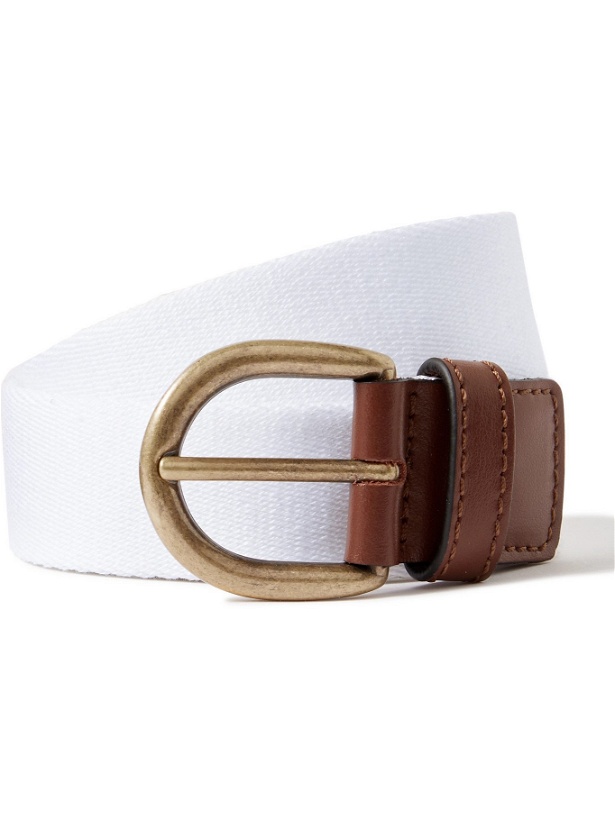 Photo: ANDERSON & SHEPPARD - Leather-Trimmed Canvas Belt - White