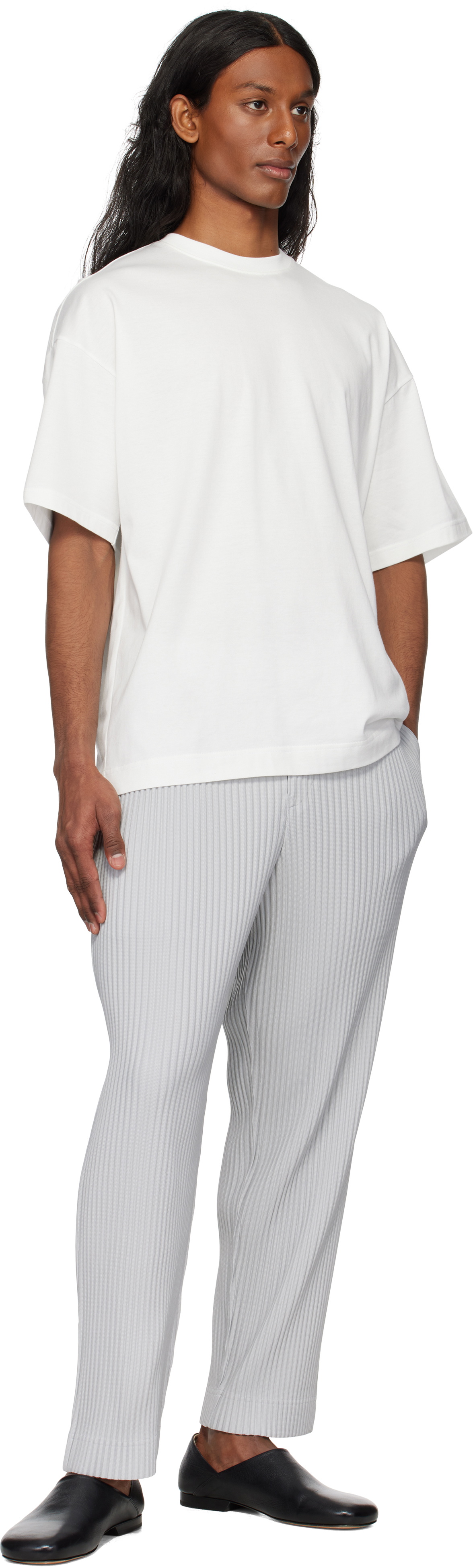 HOMME PLISSÉ ISSEY MIYAKE White Windswept Plaid T-shirt Homme