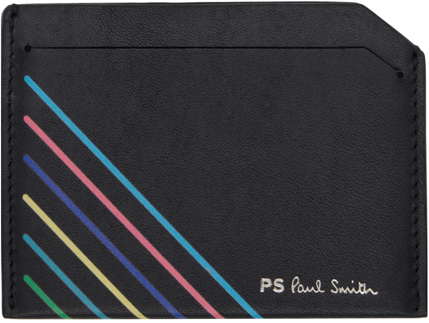 PS by Paul Smith Black Leather Sports Stripe Card Holder