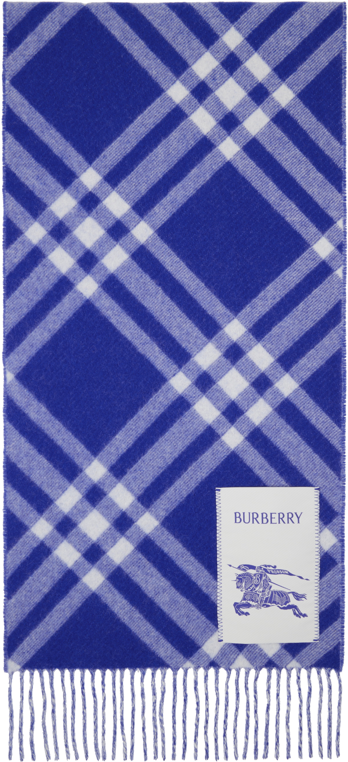 Burberry Blue & White Check Cashmere Scarf Burberry