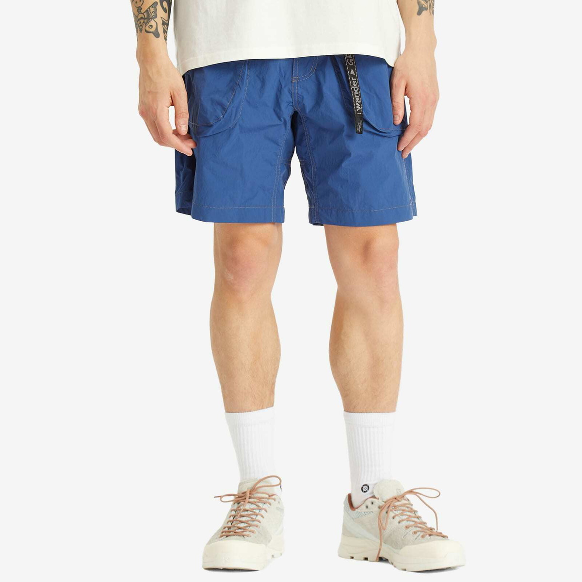 Gramicci Men's x and wander Brushed Nylon Short in Blue Gramicci