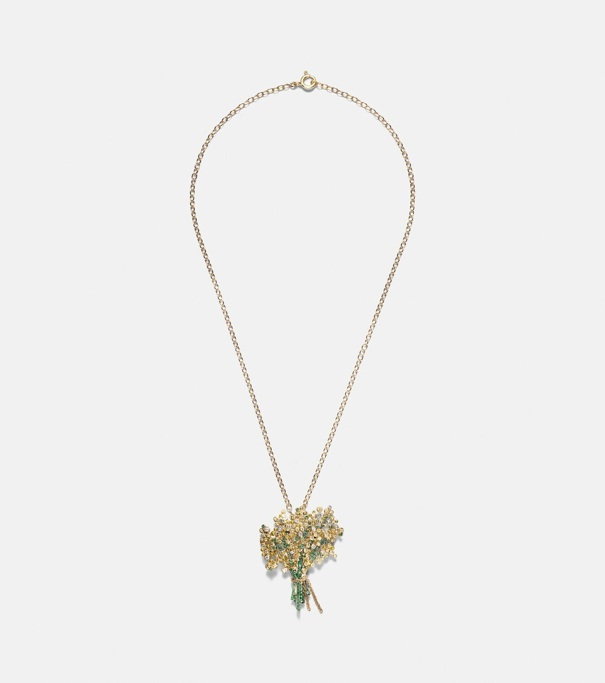Yvonne Léon Broche Mimosa 9kt and 18kt gold pendant necklace with gemstones
