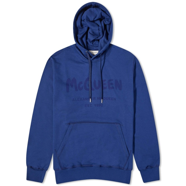 Photo: Alexander McQueen Men's Graffiti Logo Hoody in Midnight Blue