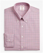 Brooks Brothers Men's Stretch Madison Relaxed-Fit Dress Shirt, Non-Iron Pinpoint Button-Down Collar Glen Plaid | Red