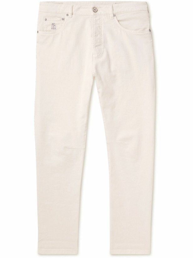 Photo: Brunello Cucinelli - Tapered Garment-Dyed Stretch-Cotton Trousers - Neutrals