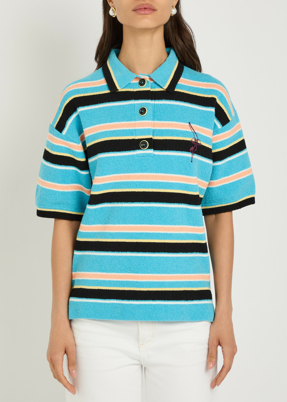 Rabanne Striped Logo-embroidered Cotton-blend Polo Shirt Blue