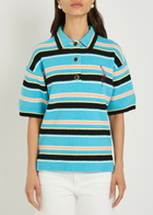 Rabanne Striped Logo-embroidered Cotton-blend Polo Shirt Blue