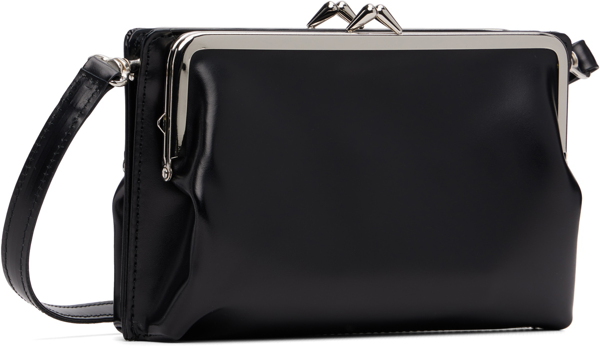 Y's Black Glossy Smooth Metal Clasp Bag