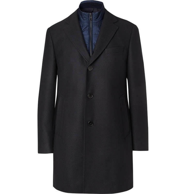 Photo: Hugo Boss - Wool-Blend Coat With Detachable Shell Gilet - Blue