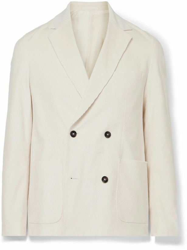 Photo: Officine Générale - Leon Double-Breasted Garment-Dyed Cotton-Blend Corduroy Suit Jacket - Neutrals