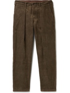 Monitaly - Pleated Cotton-Corduroy Trousers - Green