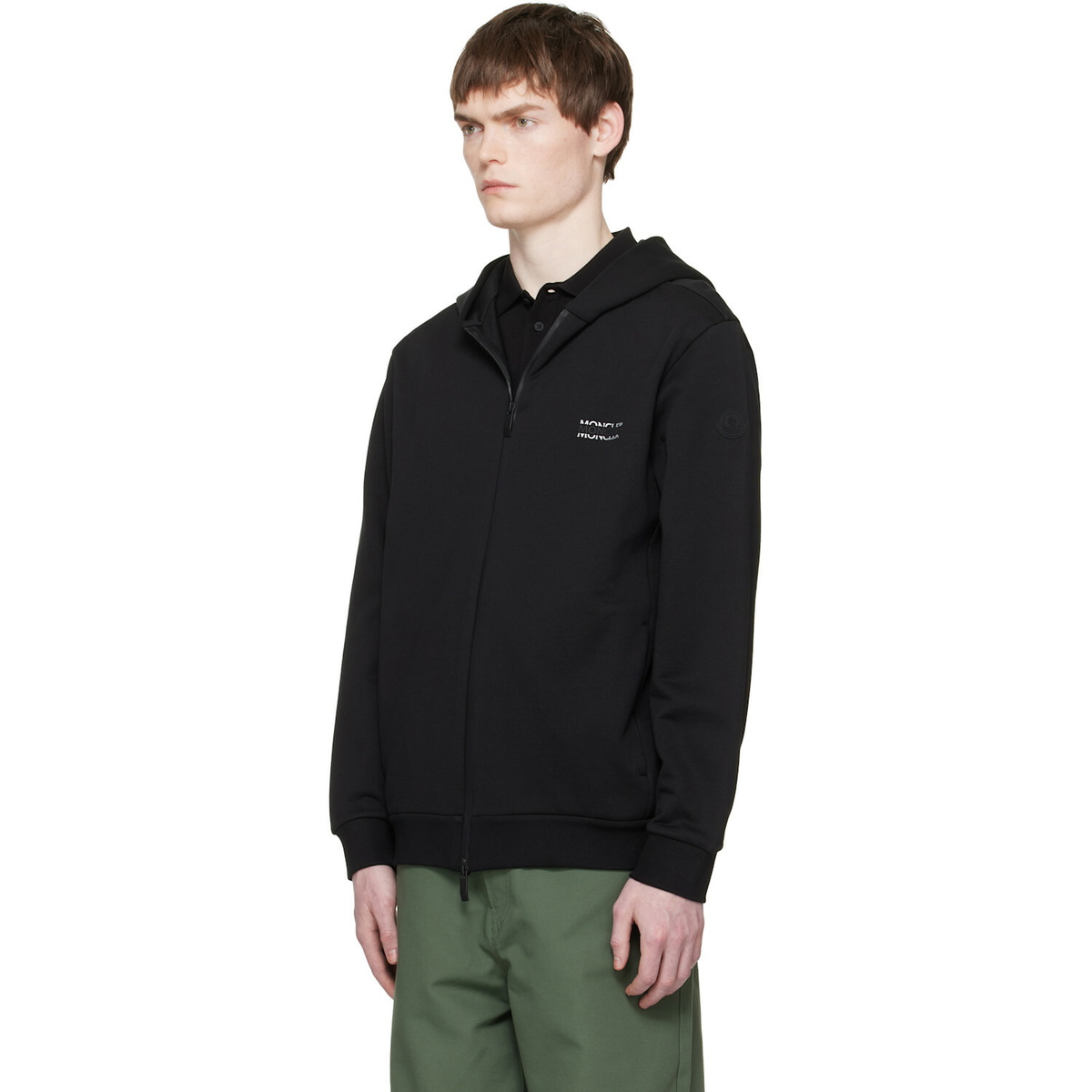Moncler Black Logo Cotton Fleece Zip-Up Hoodie
