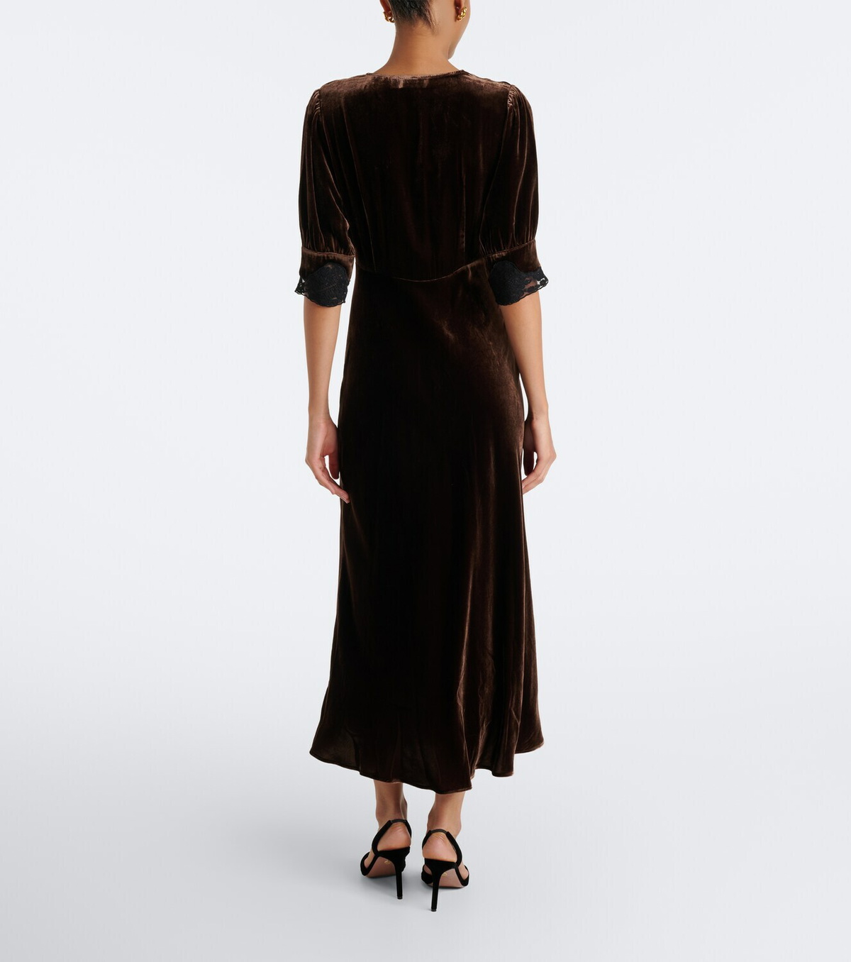 Rixo Simone lace-trimmed velvet midi dress