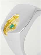 Tom Wood - Mined Rhodium, Gold-Plated Silver and Emerald Ring - Silver