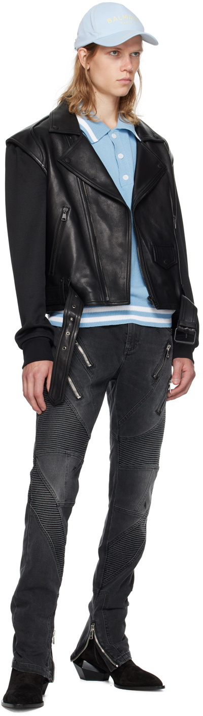 Balmain Black Belted Leather Jacket