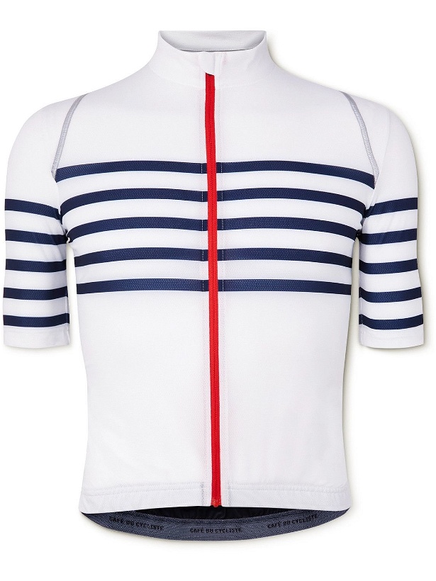 Photo: Café du Cycliste - Mona Striped Stretch-Mesh Cycling Jersey - White