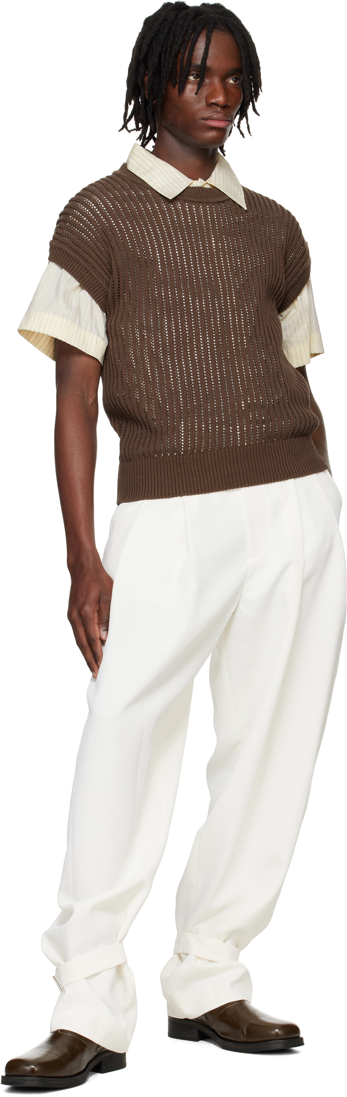 System White Ankle Strap Wool Trousers