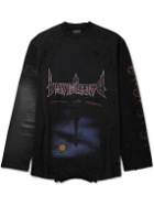 Balenciaga - Oversized Distressed Logo-Print Stretch-Cotton Jersey T-Shirt - Black