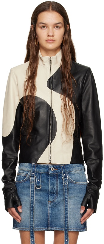 Photo: Off-White Black & White Colorblock Leather Jacket