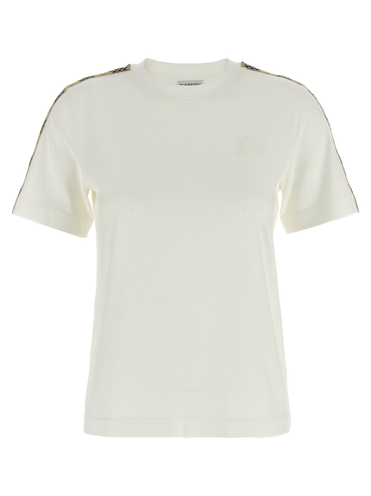 【送料&関税込】Burberry White T-shirt With Gold Embroidery Burberry: Off-White Cross Stitch EKD​ Cotton T-shirt | SSENSE