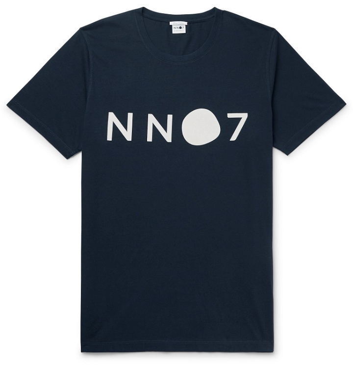Photo: NN07 - Ethan Logo-Print Pima Cotton-Jersey T-Shirt - Blue