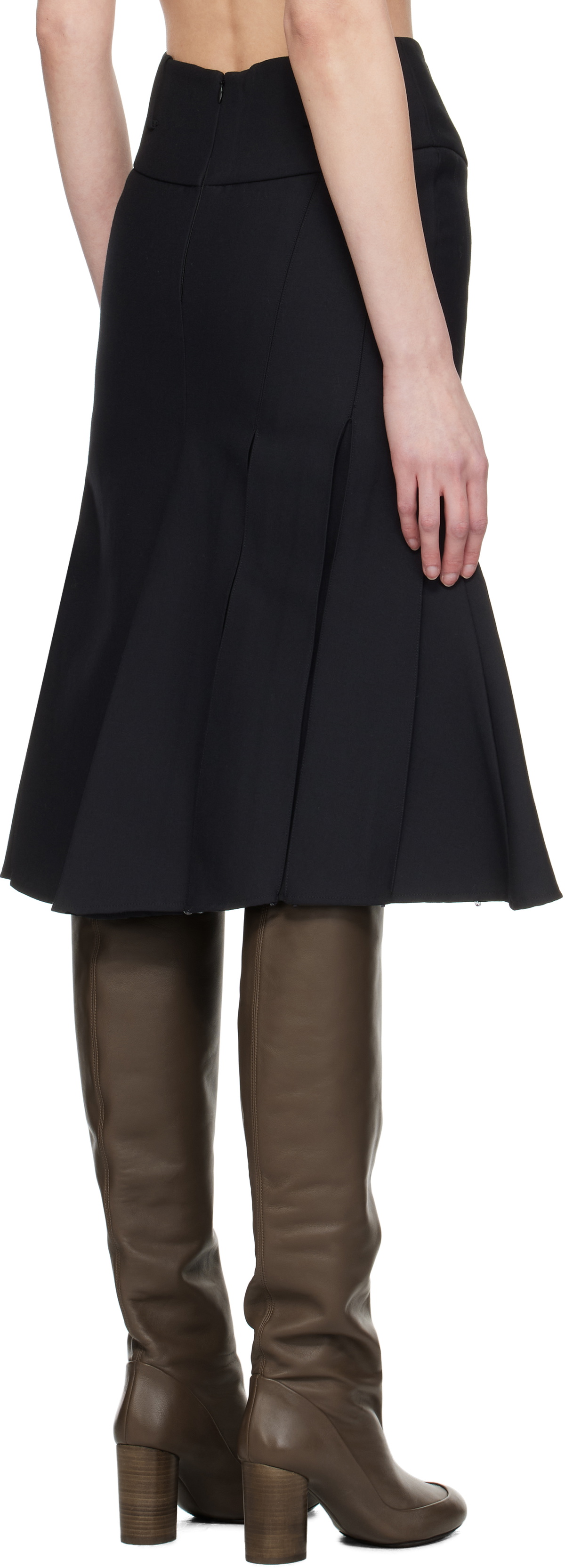 Fax Copy Express Black Pleated Midi Skirt