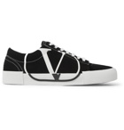 Valentino - Logo-Print Canvas and Suede Sneakers - Black