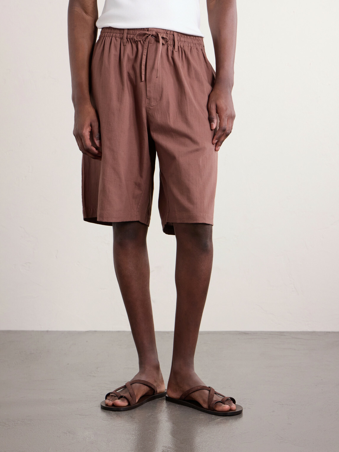 Kardo - Milo Straight-Leg Cotton Drawstring Shorts - Brown