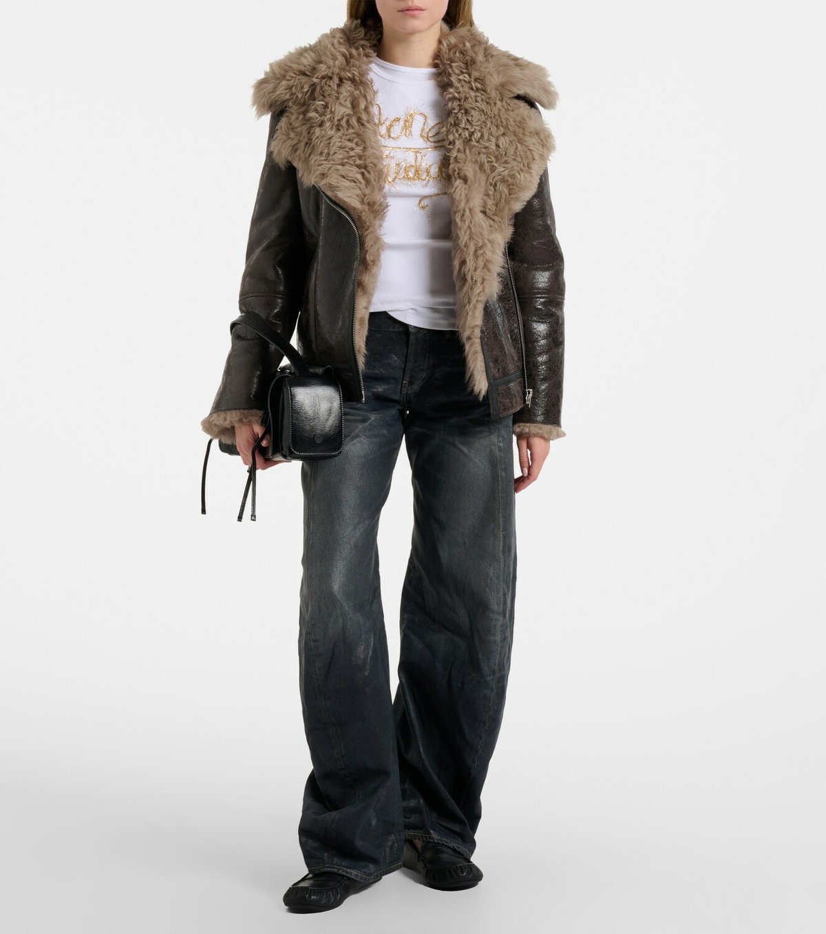 Acne Studios Shearling-trimmed leather jacket