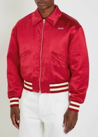 Second Layer Aces Embroidered Satin Bomber Jacket Red