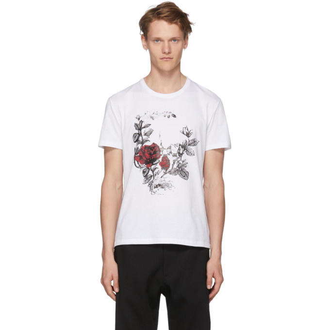 Photo: Alexander McQueen White Gothic Rose Skull T-Shirt