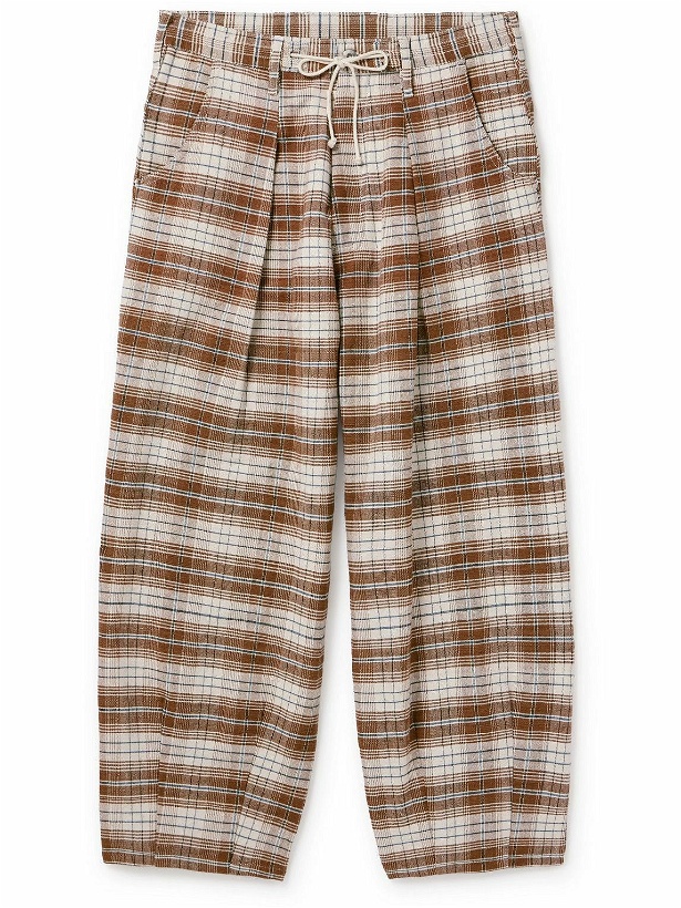Photo: Story Mfg. - Lush Wide-Leg Pleated Checked Cotton Pants - Brown