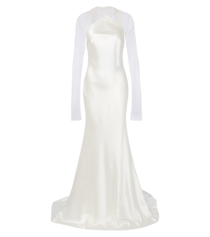 Photo: Danielle Frankel Bridal Mari caped wool and silk gown