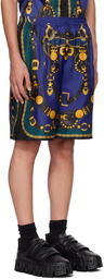 Versace Blue Medusa Saddle Shorts